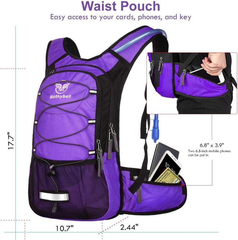 Mothybot Insulated Hydration Backpack Pack with 3L BPA Free Leak Proof Water Bladder, Large Storage Lightweight Hiking Daypack with Waist Pouches & Cooler Layer, for Running, Biking, Camping, Festival - Image 4